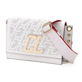 【中古】Christian Louboutin クリスチャン・ルブタン ウォールストラップ ショルダーバッグ メンズバッグ パンチング クラッチバッグ 1235145 レザー シャンパンゴールド金具 レッド ホワイト ブランドバッグ 5076970M