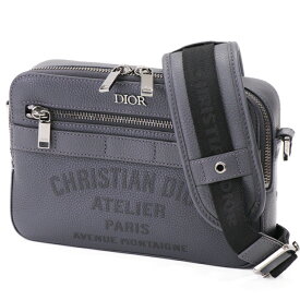 【極美品】Christian Dior クリスチャン・ディオール サファリ アトリエ メッセンジャー メンズバッグ 斜め掛け ショルダーバッグ レザーシルバー金具 グレー 5111013J 【中古】