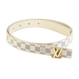 【美品】 LOUIS VUITTON ルイヴィトン ダミエアズール LV アイコニック 20mm ベルト リバーシブル M0466 PVCキャンバス レザー ホワイト グレー ゴールド金具 65/26 レディースベルト ブランド小物 5s18029MK【中古】