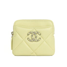 CHANEL ディズヌフ シャネル19 フラグメントケース コインケース カードケース AP2086 ラムスキン パステルイエロー シャンパンゴールド/シルバー金具 小銭入れ カード入れ 財布 5s24860MV【中古】