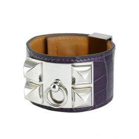 HERMES エルメス コリエドシアン バングル ブレスレット アリゲーター クロコダイル アメジスト シルバー金具 □O刻 レディースアクセサリー ブランドアクセサリー クロコ 1074174MM【中古】