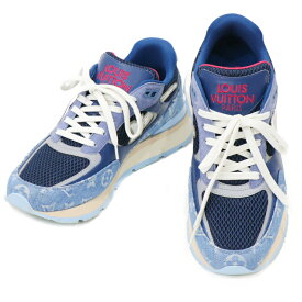 【美品】LOUIS VUITTON スニーカー Run Away ランアウェイ モノグラムデニム GO0213 レザー ブルー系 7.5 26cm 5095265M【中古】