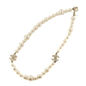 【中古】CHANEL シャネル パールネックレス ココマーク ラインストーン レディースアクセサリー メタルゴールド ホワイト 5108292M