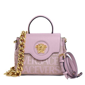 【美品】VERSACE ラ メドゥーサ スモール ハンドバッグ ショルダーバッグ オールオーバー ジャガード レザー ピンク ベージュ ゴールド金具 レディースバッグ ブランドバッグ 5210770M【中古】