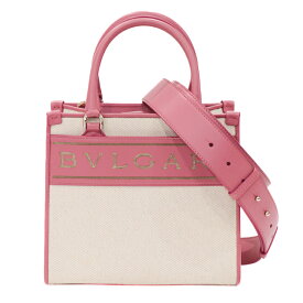 【極美品】BVLGARI ロゴ レディースバッグ 2WAYバッグ ハンドバッグ ショルダーバッグ キャンバス レザー ベージュ ピンク ブランドバッグ 5241166M【中古】