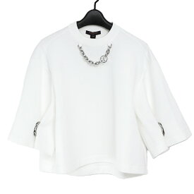 【美品】 LOUIS VUITTON スナップ スリーブ クロップ トップス カットソー 1AFTR0 半袖 クルーネック LVチェーン ホワイト シルバー金具 コットン ナイロン XS ショート丈 レディーストップス 5s29980M【中古】