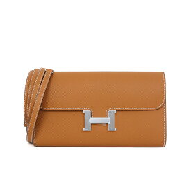 【新品同様】HERMES コンスタンス ロング トゥーゴー ウォレット 長財布 ヴォーエプソン トフィ シルバー金具 W刻 ショルダーウォレット ブランド財布 5s34170J【中古】