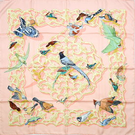 【未使用品】エルメス カレ90 OISEAUX DE L'INDE ET DE L'HIMALAYA 鳥 スカーフ 四角形 シルク マルチ ピンク 5211822M 【中古】