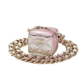 【美品】CHANEL キューブ マトラッセ ミニ チェーンショルダーバッグ レディースバッグ ショルダーバッグ AP2529 ラムスキン レザー シルバー ピンク ブランドバッグ ミニバッグ 5274515J