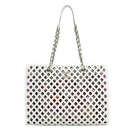 【中古】CHANEL ココマーク ダイヤモンドカット メッシュ 花柄 ポーチ付 レディースバッグ トートバッグ AS2377 2022年 3128**** レザー ホワイト ブランドバッグ 5289332J【中古】