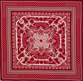 HERMES カレジェアン カレ140 Eperon d'Or Bandana エプロンドール バンダナ カシシル 大判ストール カシミア70％ シルク30％ レッド ブラック ホワイト スカーフ ブランド小物 5290670MB3【中古】