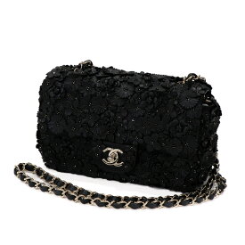 【美品】CHANELスモール カメリアフラップ レディースバッグ チェーンショルダー ショルダーバッグ ラムスキン レザー ブラック ブランドバッグ 5313768J【中古】