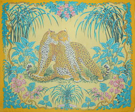 HERMES パレオ 大判ストール Jungle Love ジャングルラブ コットン100％ イエロー グリーン その他マルチカラー スカーフ ブランド小物 5338529MR【中古】