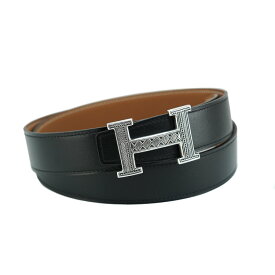 【美品】HERMES エルメス Hトゥアレグ レザーベルト コンスタンス SV925 ボックスカーフ リバーシブル ブラック ゴールド シルバー金具 W刻印 100 メンズベルト 5349683MZ【中古】