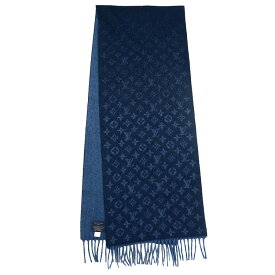 【美品】 ルイヴィトン エシャルプ モノグラム グラディエント マフラー M70257 カシミヤ50% ウール50% ブルー ネイビー 【中古】 6370648mm-A