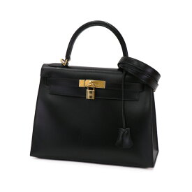 【美品】HERMES ケリー 28 ボックスカーフ セリエ 外縫い ブラック ゴールド金具 GHW レディースバッグ ハンドバッグ □D刻印 2000年 5129218HC4 【中古】