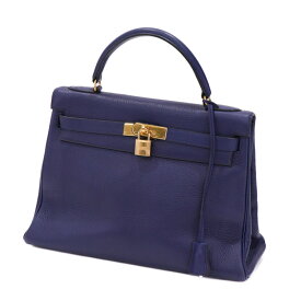 【中古】HERMES ケリー32 内縫い レディースバッグ □B刻印 ハンドバッグ 1998年 トリヨン ゴールド金具 ブルー系 ブランドバック 5199560JC5