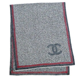 【美品】CHANEL シャネル 大判 ストール マフラー ココマーク レディースストール ツイード カシミヤ シルク マルチ グレー 5339048MD4 【中古】