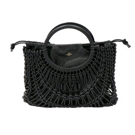 【極美品】VALENTINO GARAVANI オールノット ウーヴン レザートートバッグ レディースバッグ ハンドバッグ 4W2B0M97FHM_0NO レザー ブラック ブランドバッグ 5362392MF4