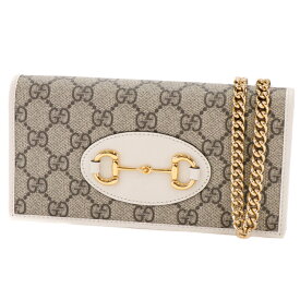 【未使用品】GUCCI ホースビット チェーンウォレット 長財布 レディースバッグ ショルダーバッグ 621892 GGスプリームキャンバス レザー ゴールド金具 ホワイト ブラウン 5362569MP 【中古】