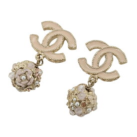 【美品】CHANEL ココマーク カメリア ストーン パール ビジューピアス A11A レディースアクセサリー メタル フェイクパール ラインストーンゴールド ピンク系　5363843ML 【中古】