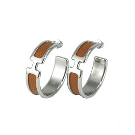【新品同様】HERMES オンラプ フープ ピアス ヴォーマダム メタル ゴールド ブラウン系 シルバー金具 ブランドアクセサリー 5382963M【中古】