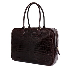 HERMES プリュム 32 ハンドバッグ トートバッグ ポロサス クロコダイルレザー ボルドー ゴールド金具 □G刻 ブランドバッグ 5s43367JB3【中古】