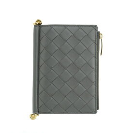 【美品】BOTTEGA VENETA イントレチャート ソルスティス ミディアム ウォレット 二つ折り財布 806078V4 カーフレザー チャコールグレー ゴールド金具 ブランドウォレット 5s45525MU【中古】
