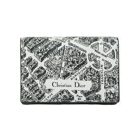 【美品】Christian Dior プラン ドゥ パリ プリント柄 カードケース レザー ブラック ホワイト カードホルダー 名刺入れ 5s45760U【中古】