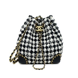 【美品】CHANEL シャネル ココマーク ツイード 千鳥格子 ミニ リュック ツイード ブラック ホワイト ゴールド金具 ブランドバッグ 5s47725J【中古】
