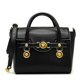 【美品】VERSACE ヴェルサーチ メデューサ メダリオン ハンドバッグ レザー ブラック ゴールド金具 2Way ショルダーバッグ ブランドバッグ 5s47980ME2【中古】