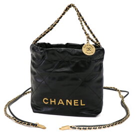 【ほぼ未使用品】CHANEL シャネル22 マトラッセ ミニ チェーン ココマーク レディースバッグ クロスボディ 2Way ショルダーバッグ AS3980 シャイニーカーフスキン ゴールド金具　ブラック 5175161JD2【中古】