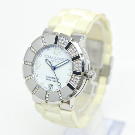 中古 腕時計 限定特価 時計 ショーメ 人気の製品 CHAUMET クラスワン W17288-38E 自動巻き ラバーベルト ダイアモンドベゼル ホワイト文字盤 レディースウォッチ ステンレススティール