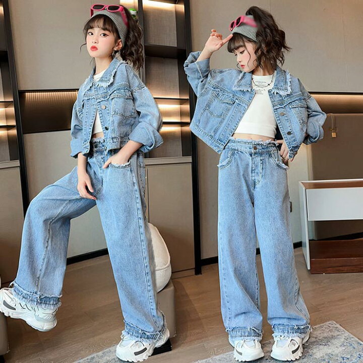 楽天市場】韓国子供服 セットアップ キッズデニム上下セット春秋  