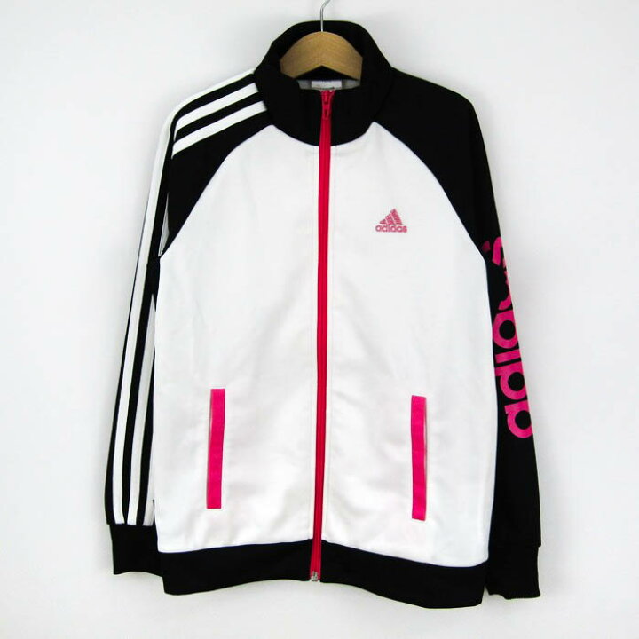 アディダス 長袖ジャージ トラックジャケット ジップアップ 袖ライン トップス キッズ 女の子用 150サイズ ホワイト adidas 【中古】 大特価屋 アディダス キッズ 長袖ジャージ