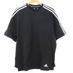 アディダス 半袖Tシャツ インナーシャツ スポーツウエア― プロ 3ライン 180/100A 黒 メンズ Oサイズ ブラック adidas 【中古】