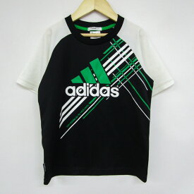 アディダス 半袖Tシャツ ロゴT スポーツウエア キッズ 男の子用 130サイズ ブラック×ベージュ adidas 【中古】