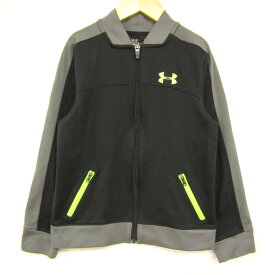 アンダーアーマー 長袖ジャージ ジップアップ スポーツウエア キッズ 男の子用 YSMサイズ ブラック×グレー UNDER ARMOUR 【中古】