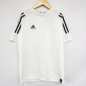 アディダス 半袖Tシャツ ロゴT 袖ライン スポーツウエア キッズ 男の子用 140サイズ ホワイト adidas 【中古】