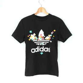 【4/20 11:00から 50%OFFクーポン】アディダス 半袖Tシャツ ロゴT 花柄 スポーツウエア レディース Mサイズ ブラック adidas 【中古】