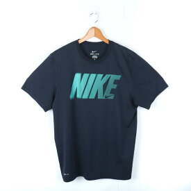 ナイキ 半袖Tシャツ ロゴT スポーツウエア 大きいサイズ ドライフィット メンズ XLサイズ 紺×緑 NIKE 【中古】