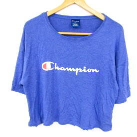 チャンピオン 半袖Tシャツ カットソー サイドスリット 前面ロゴ レディース Lサイズ ブルー Champion 【中古】