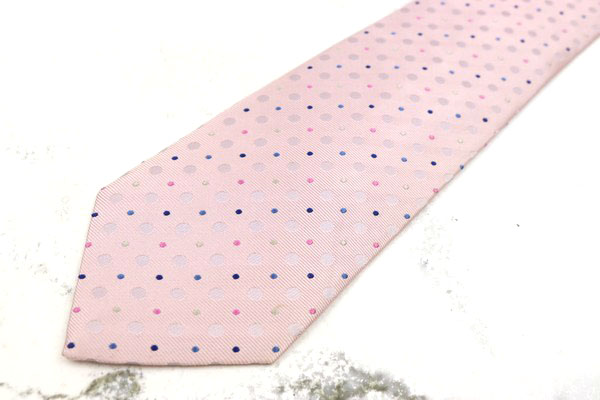 セール特別価格 チャップス CHAPS ブランド ネクタイ 送料無料 日本製 ピンク シルク 中古 ドット柄 美品 贈物