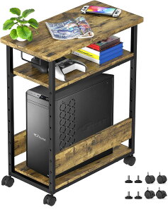 【50%ポイントバック&最大2000円クーポン配布中】パソコンワゴン キャスター付き プリンター台 3段 木製 サイドデスク 幅60×奥行30×高さ70cm 収納棚 棚板高さ9段階調節 両側取っ手付き オフィ