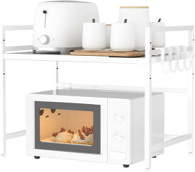 【クーポン利用で2599円】レンジ上ラック 伸縮式 幅39-65cm トースター・炊飯器対応 レンジ台 キッチンラック 省スペース おしゃれ 電子レンジラック 白 単色 シンプル