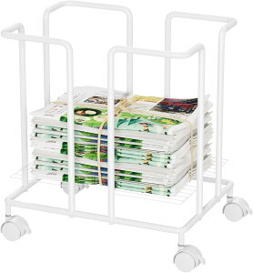 【クーポン利用で3099円】キャスター付き 新聞ストッカー 新聞紙・雑誌収納ラック 紐通し可能 耐荷重10kg ストッパー機能付き A4サイズ対応