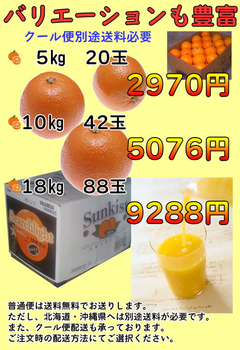 楽天市場 オレンジ 送料無料 カリフォルニア産 バレンシア オレンジ 園地指定 10kg 44玉前後 大和屋 旬果庵