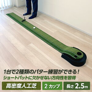 ★送料無料★【2.5m×22.5cm 高密度人工芝】 2つのサイズのホールカップを設置したパターマット | 2カップ式 パターマット 自宅 室内 パッティング パッティングライン ショートパット パター