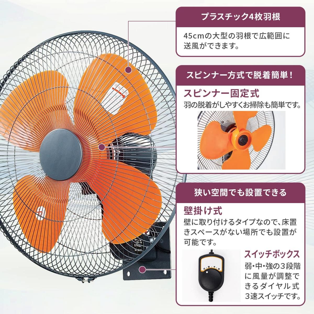 税込)ナカトミ(NAKATOMI) 45cm壁掛け工場扇(開放式) OPF-45W 作業用冷暖房器具