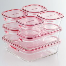 iwaki イワキ 耐熱ガラス パック＆レンジ 7点セット PSC-PRN-P7 ピンク システムセット 保存容器 ガラス 保存 食品